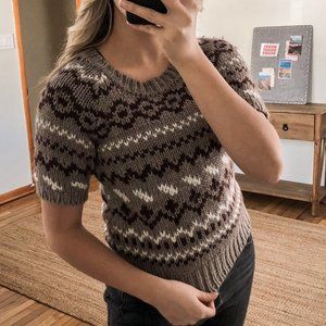 Sundance Wool Blend Knit Crew Neck Short Sleeve Brown Sweater Top Women's Small